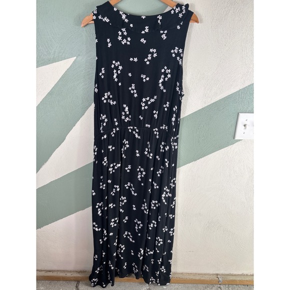 J. Jill Women's Size Large Black Floral Faux Wrap Ruffle Sleeveless Maxi Dress - Picture 3 of 13